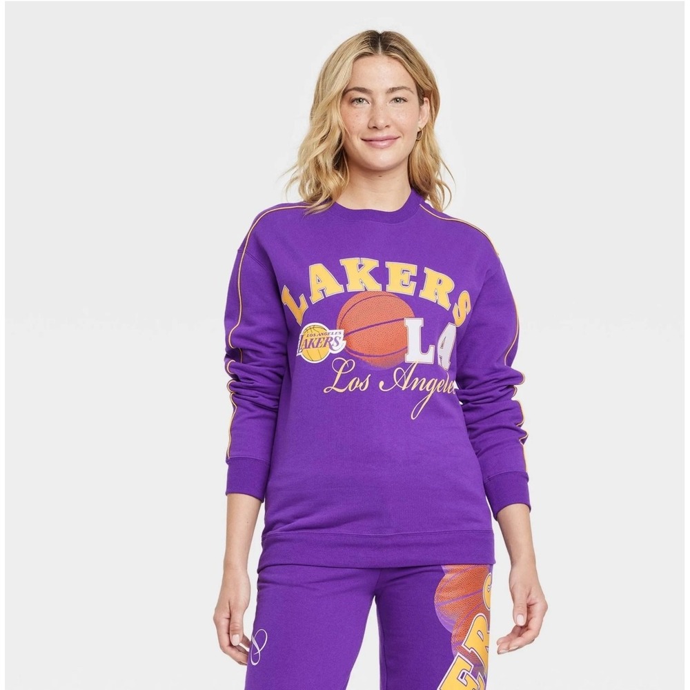 NBA LA Lakers Graphic Sweatshirt Crewneck Purple Women's Medium Basketball